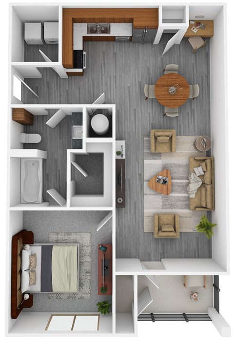 1 bed 1 bath Verona floorplan at Grand Island Apartments, Tennessee, 38103